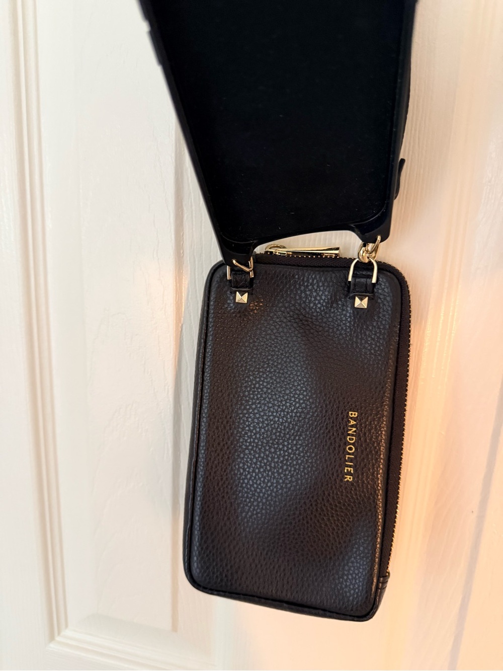 Bandolier Black Pebbled Leather Crossbody bag and Apple phone case - Picture 6 of 7